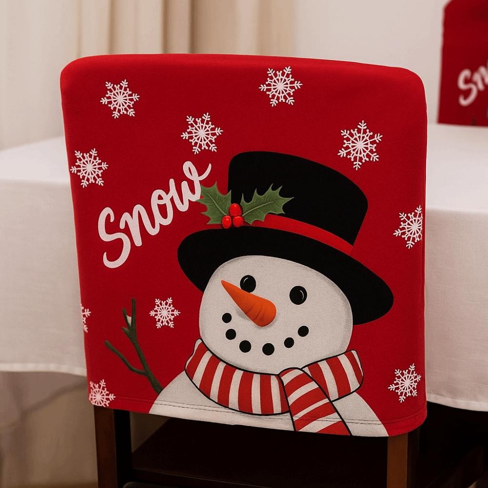 Square Removable Christmas Chair Cover Cartoon Snowmen Xmas Dinner Chair Seat Cover Stretch Santa Claus Seat Protector Kitchen