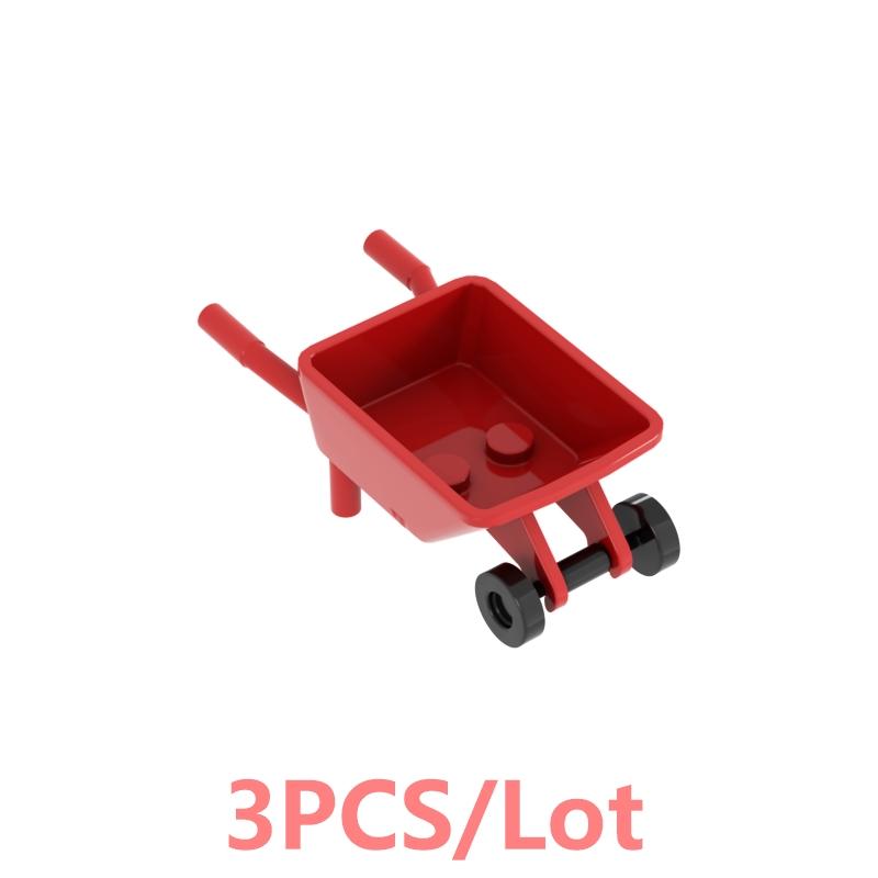 Non-Toxic 3Pcs 98288 2496 Wheelbarrow Utensil Tool Building Blocks Moc Toys Kid Collection Souvenir Gift Pretend City