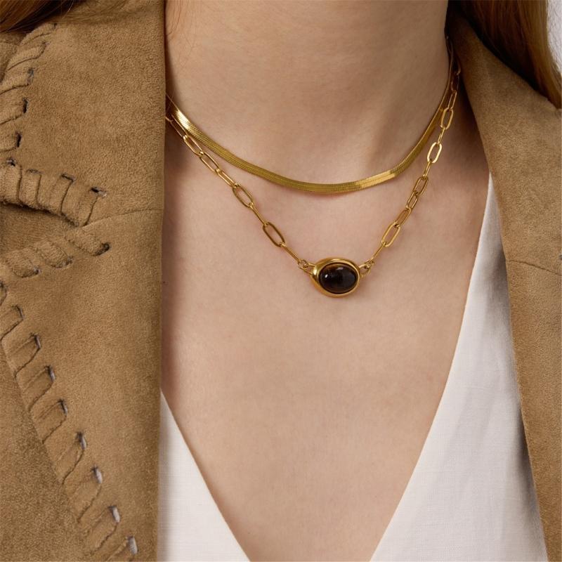 Minimalist Collarbone Chain Featuring Genuine Tigers Eye Crystal Lightweight Design Suitable For Sensitive Skin Wear