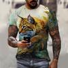 Summer Men's Summer Men's Casual T-shirt 3d Printed Lynx Bobcat Print Unisex Short-sleeved Fashion Trend Home Wear