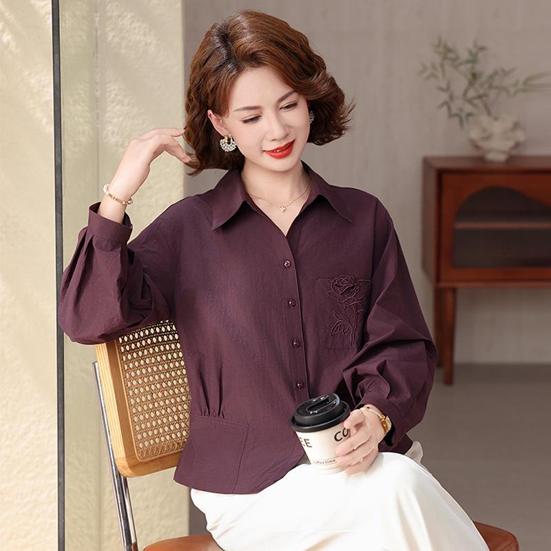

Spring 2026 Elegant Plus Size Shirt for Middle-Aged & Elderly Women - Loose, Fashionable, Versatile, and Lightweight Top XL (suggested 90-105 jin)