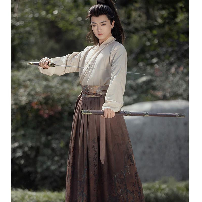 Hanfu Stile Dinastia Wei e Jin Cinese Top a Maniche Larghe con Colletto Stampato Set Gonna Lunghezza Vita