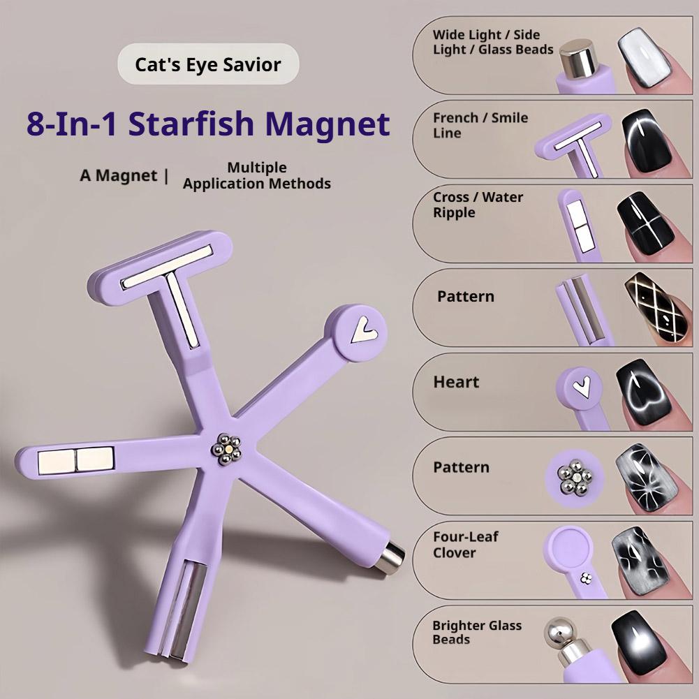 8-in-1 Starfish Cat Eye Magnet Tool Strong Magnetic Nail Art Design Kit Multi-Pattern Magnetic Wand for Cat Eye Gel Polish