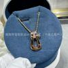 V Gold Rose Gold Full Diamond Horseshoe Bracelet and 8-Shaped Necklace Set