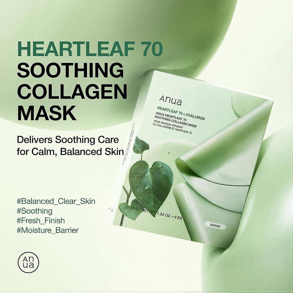 ANUA Maschera Viso Lenitiva al Cuore di Houttuynia 70% con Collagene, Maschera Viso Notturna per Pelle di Vetro, acido ialuronico, Collagene, Maschera Viso Lenitiva e Idratante per Pelli Sensibili