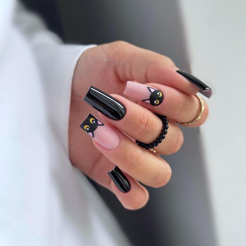 

Трансграничные горячие продажи многоразовые носимые типсы для ногтей с черным котенком Gold Plated Seal Gel