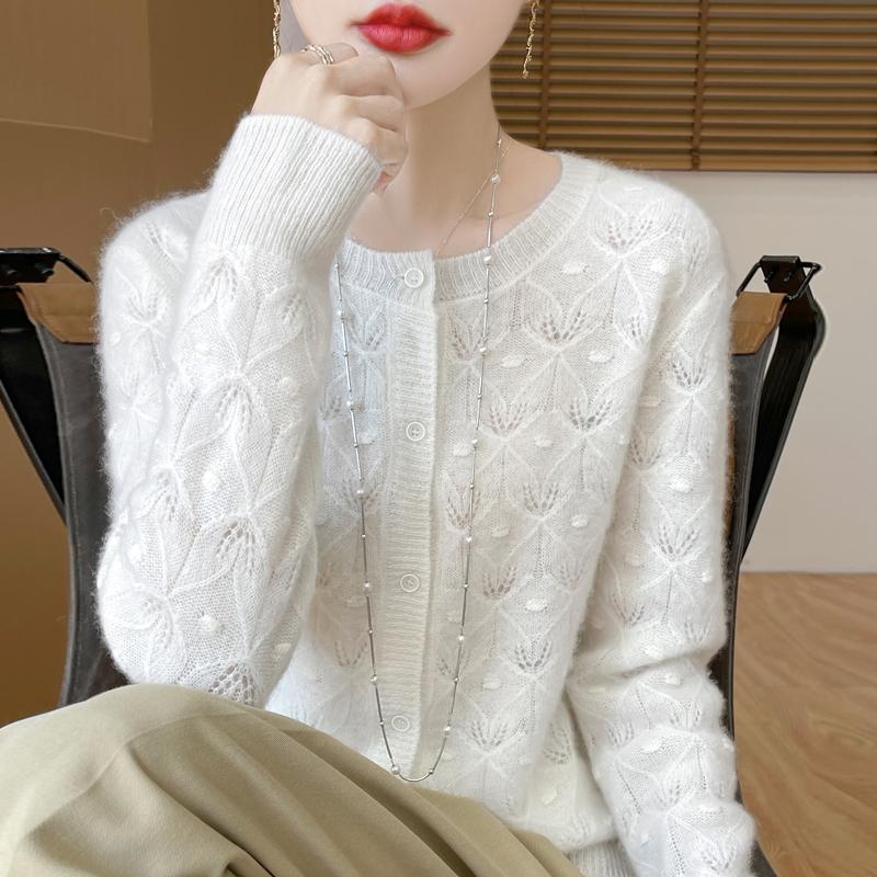 Spring Autumn Women's Basis Sweater Hollow Cardigan Knitwear Female O-Neck Soft Casual Top