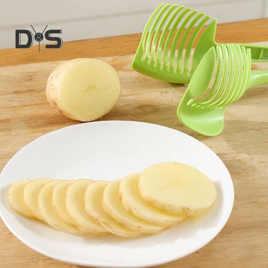 Lemon Tomato Slicer Vegetable Cutter Round Fruit Tongs Onion Holder Handheld Slicing Tool Multipurpose Kitchen Cutting Aid Gadget