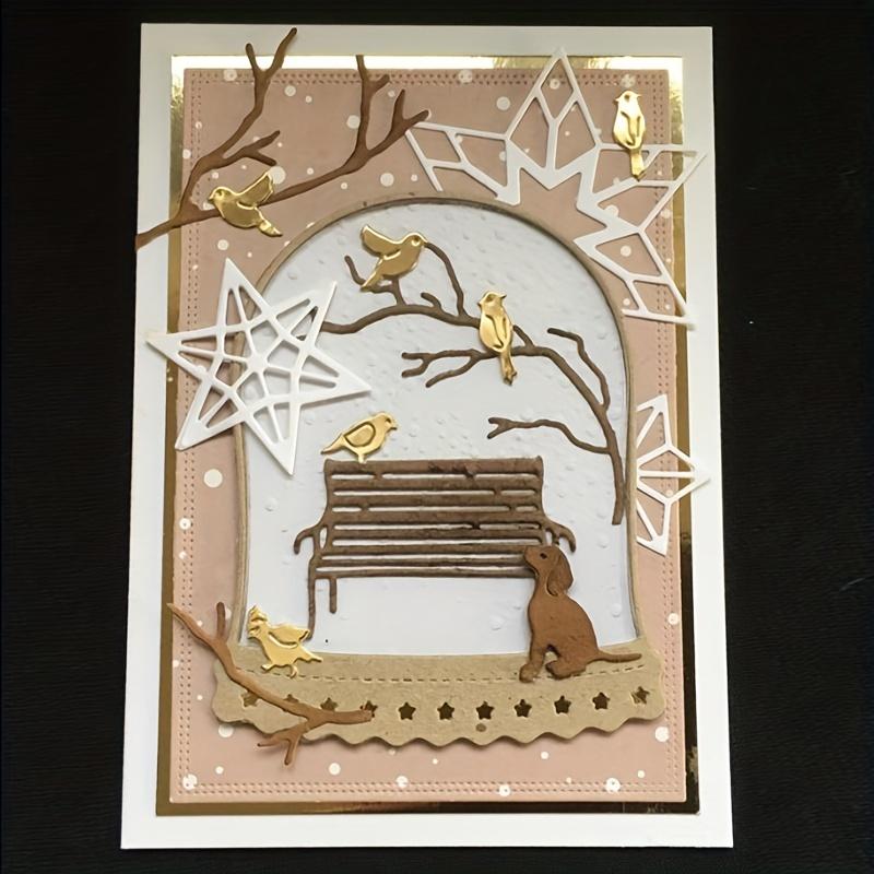 2pcs/set Bird Tree Die Cuts for Card Making, Park Chair Metal Cutting Dies, Metal Die Cutting Mold, Scrapbooking Dies, DIY Etched Embossing Stencil