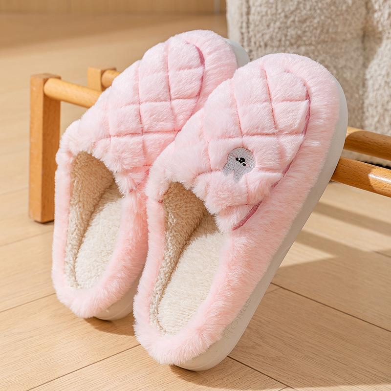 Baotou cotton slippers women's warm cotton shoes winter new home fleece non-slip cotton drag couple hair slippers tide