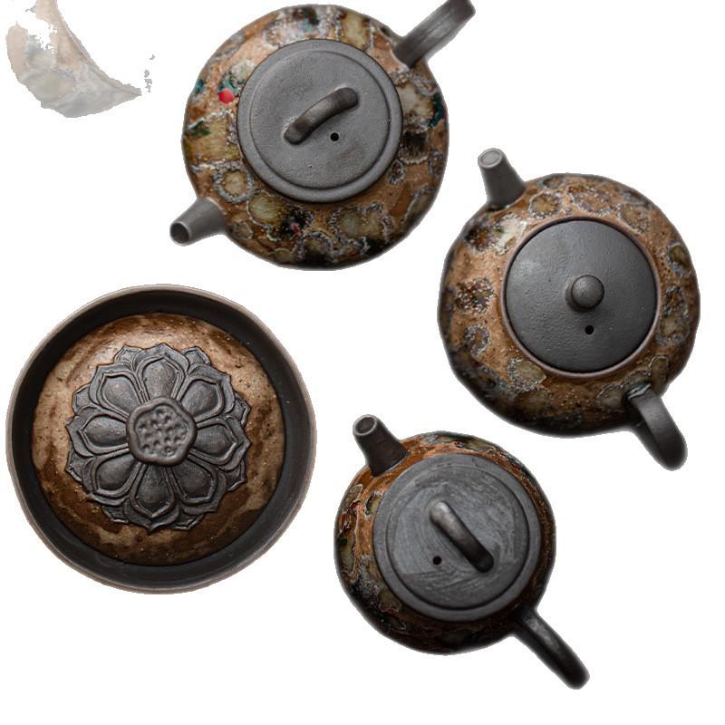 Retro Zen beeswax glaze tea set raw ore coarse pottery old rock mud teapot household high-end brewing teapot single pot