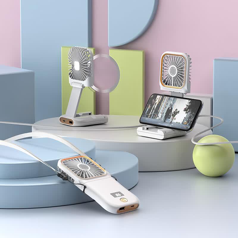 Portable Foldable Handheld Fan with Power Bank & Phone Holder CN plug (adapter included)