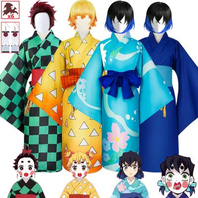 Season 2 Anime Demon Slayers Kimetsu No Yaiba Cosplay Costume Inosuke Hashibira Zenitsu Tanjirou Kimono Halloween Clothes