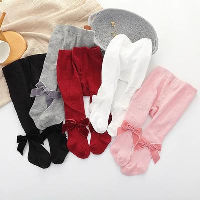 Infant Newborn Baby Girls Pantyhose Solid Bowknot Leggings Four Seasons Long Stockings 5 Colors 0-2Years