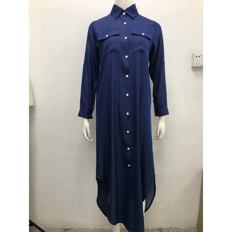 

Женское однотонное платье-рубашка с длинными рукавами и лацканами больших размеров XXXL синий