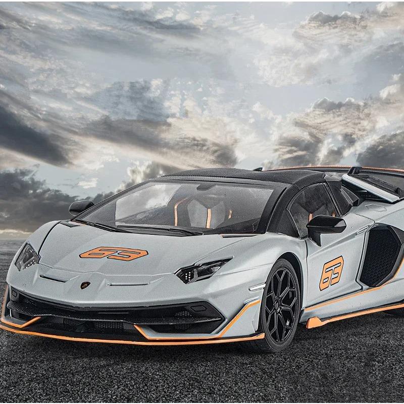 Large Size 1/18 Lamborghini Aventadors SVJ 63 Alloy Sports Car Model Diecast Metal Toy Racing Car Model Simulation Sound and Light Kids Gift