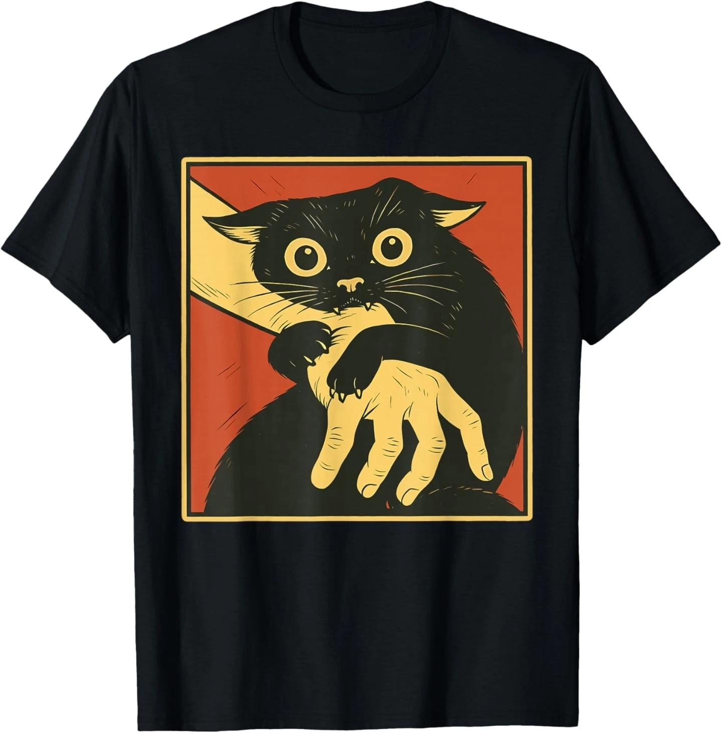 

Vintage Cat Bite Horror Cat Lover Cat Bite Hand Cad Dad Mom T-Shirt XL