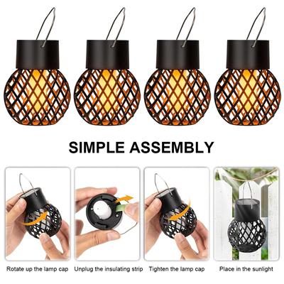 4 PCS Solar Hanging Light Waterproof LED Solar Light with Flickering Flame Solar Lantern with Hook for Garden Yard Patio