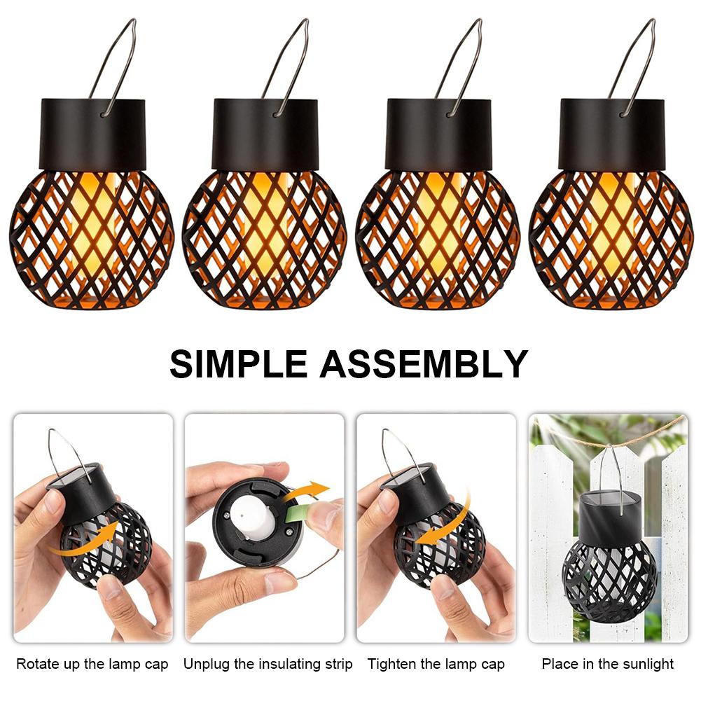 4 PCS Solar Hanging Light Waterproof LED Solar Light with Flickering Flame Solar Lantern with Hook for Garden Yard Patio