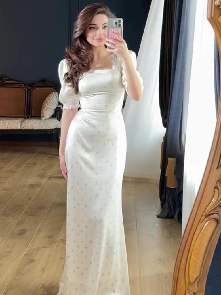 2025 Spring Fairy Style Women's Slim Tie-Up Satin Lace Dress