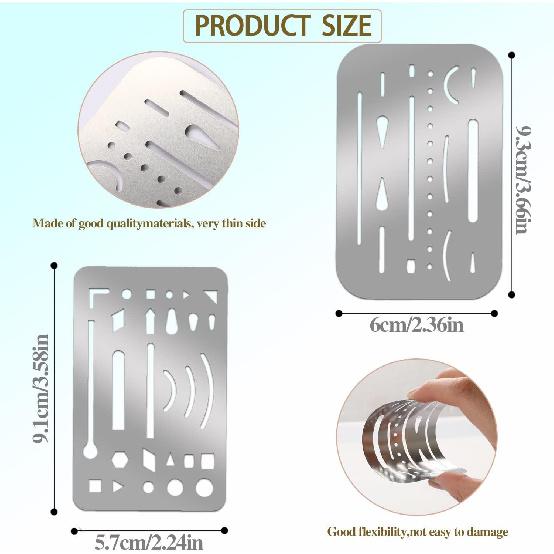 4 Pcs Erasing Shields Stainless Steel Drawing Template Shields Drafting Tools Metal Eraser Shields Tool for Mechanical Drawing Engineering Design