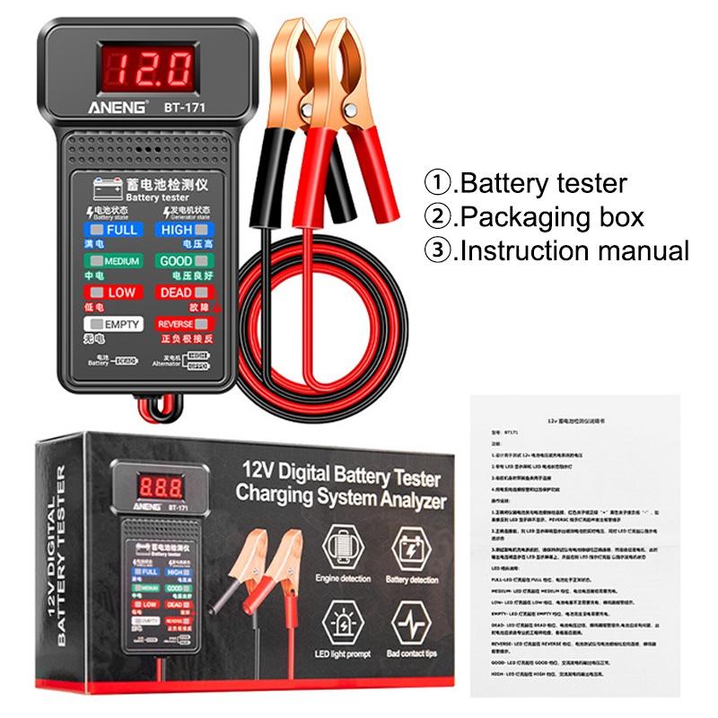 12V Automotive Battery Tester With Reverse Polarity Alert And Led Indicator Perfect For Car Maintenance Auto Repair Shops