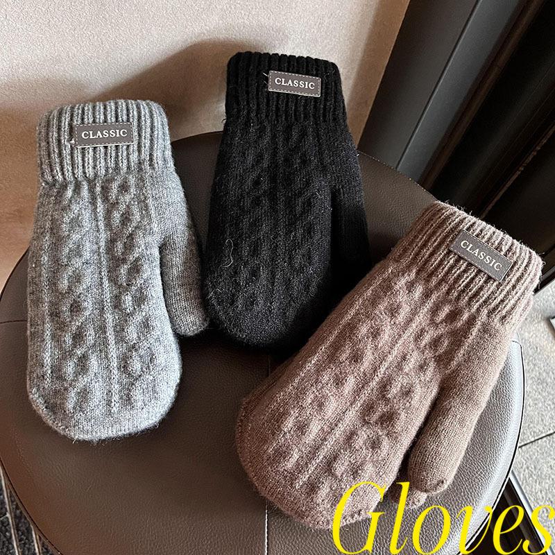 Korean Fashion Men Winter Gloves Thickened Fleece Lined Thermal Cold Proof Trendy Gift for Students Wool Fingertip Coverage