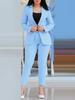 Women's Solid Color Slim Fit Casual Fashion Waist Slim Double Row Button Two-Piece Suit Set Black