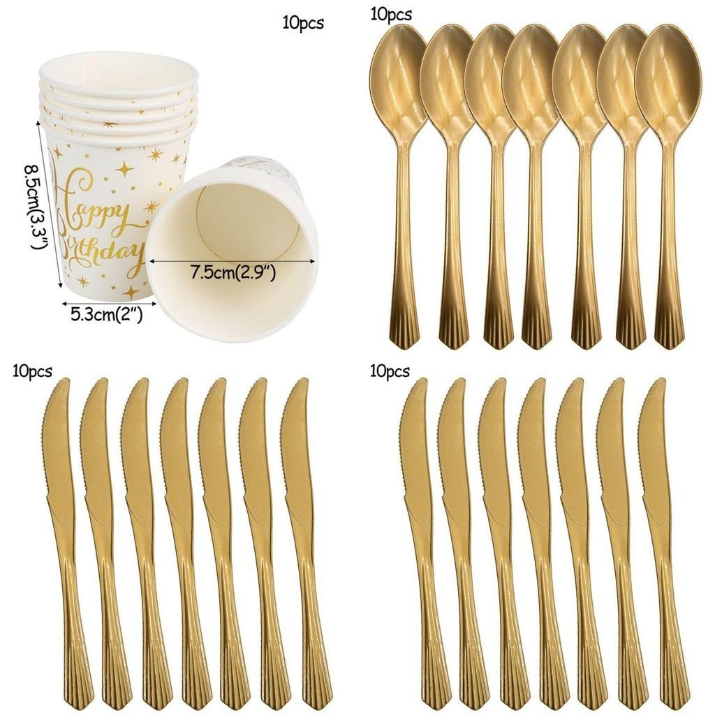Delightful Gold Polka Dot Stamping Happy Birthday Party Decor Supplies Disposable Tableware Package