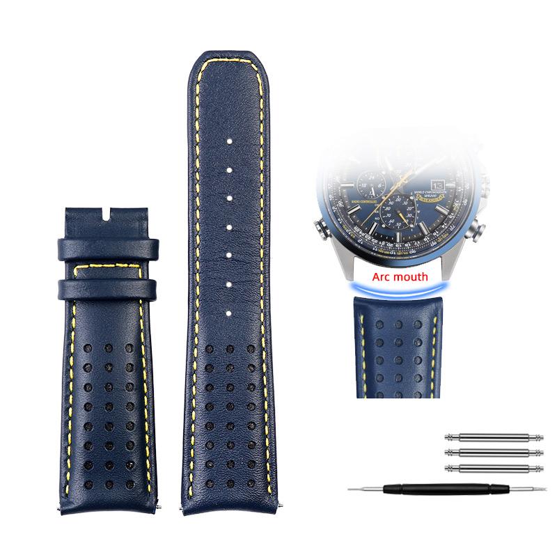 For CITIZEN Blue Angel Men Radio Wave Watch AT8020-54L/8020-03L/JY8078 curved end Genuine Leather Watchband Bracelet Strap 22 23 22mm