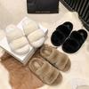 Real rabbit hair thick bottom fluffy slippers women wear 2025 new autumn and winter Internet celebrity fluffy premium cotton slippers
