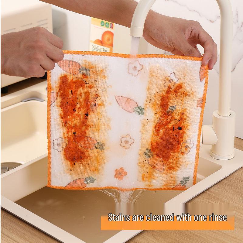Carrot Print Lint-Free Cotton Gauze Dishcloth - Super Absorbent & Thickened for Kitchen Use