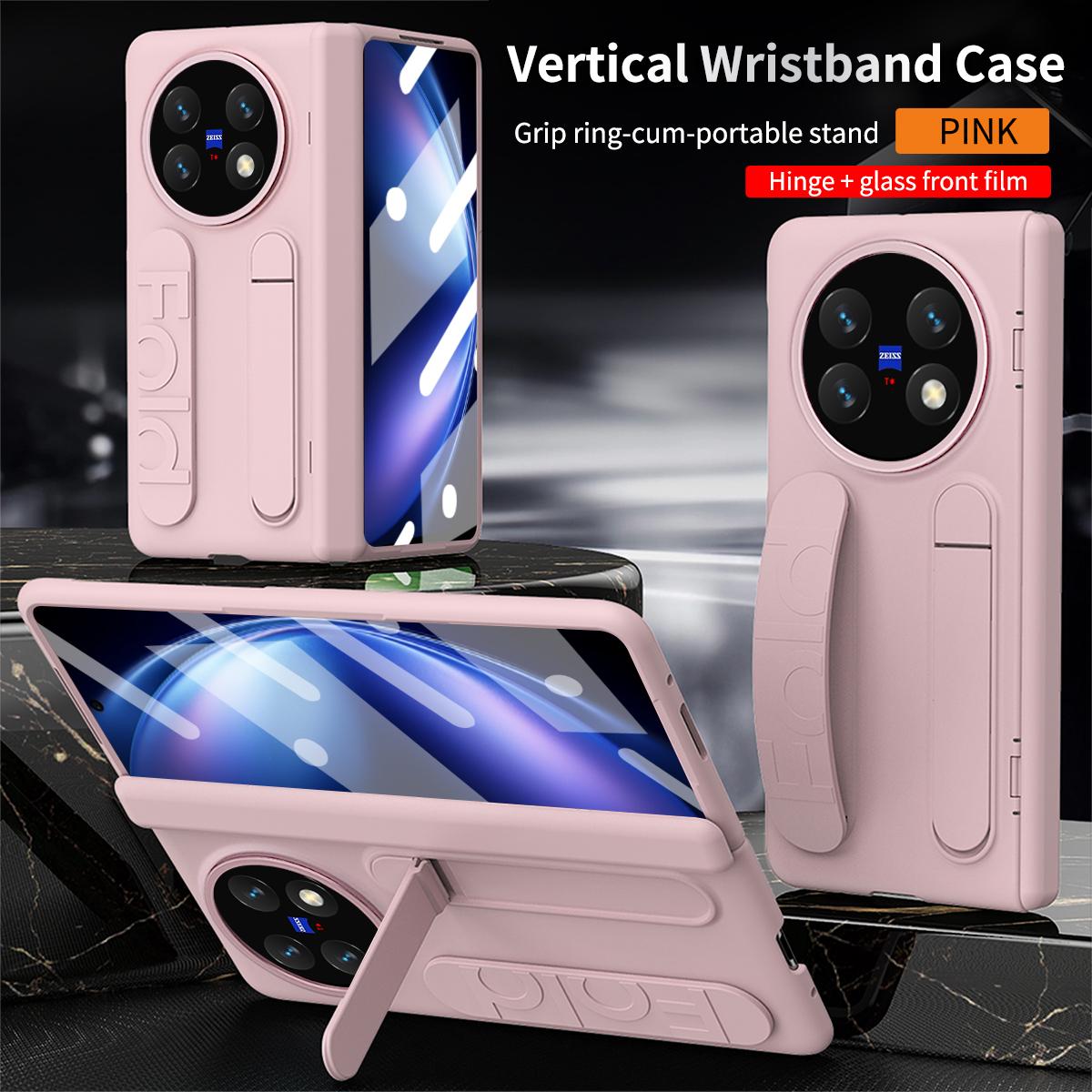 

Multifunctional Kicktand Wrist Strap Folding Tempered Glass Protective Film Case For VIVO X Fold 5 3 Fold5 X Fold3 Pro Cover vivo X Fold5 рожевий