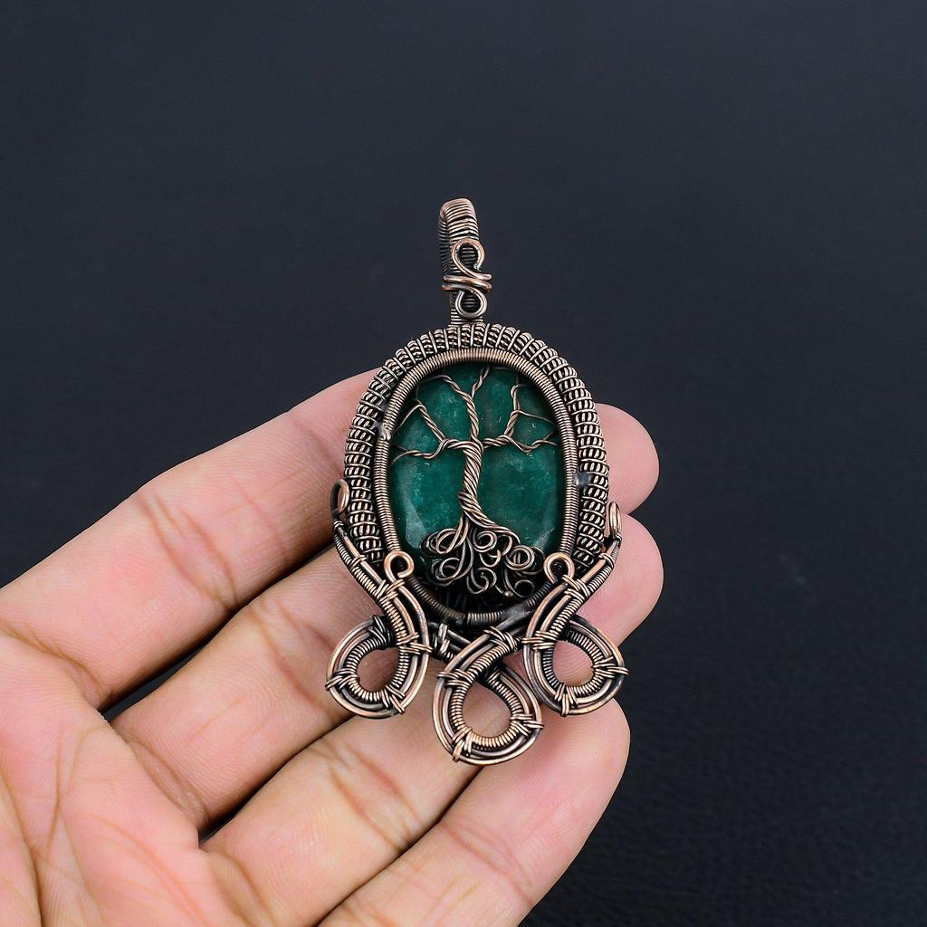 Szmaragdowy Wisiorek, Wisiorek Opleciony Drutem Miedzianym 999, Biżuteria z Kamieni Szlachetnych, Ręcznie Robiony Wisiorek Niesamowita Biżuteria, Prezent Dla Niej