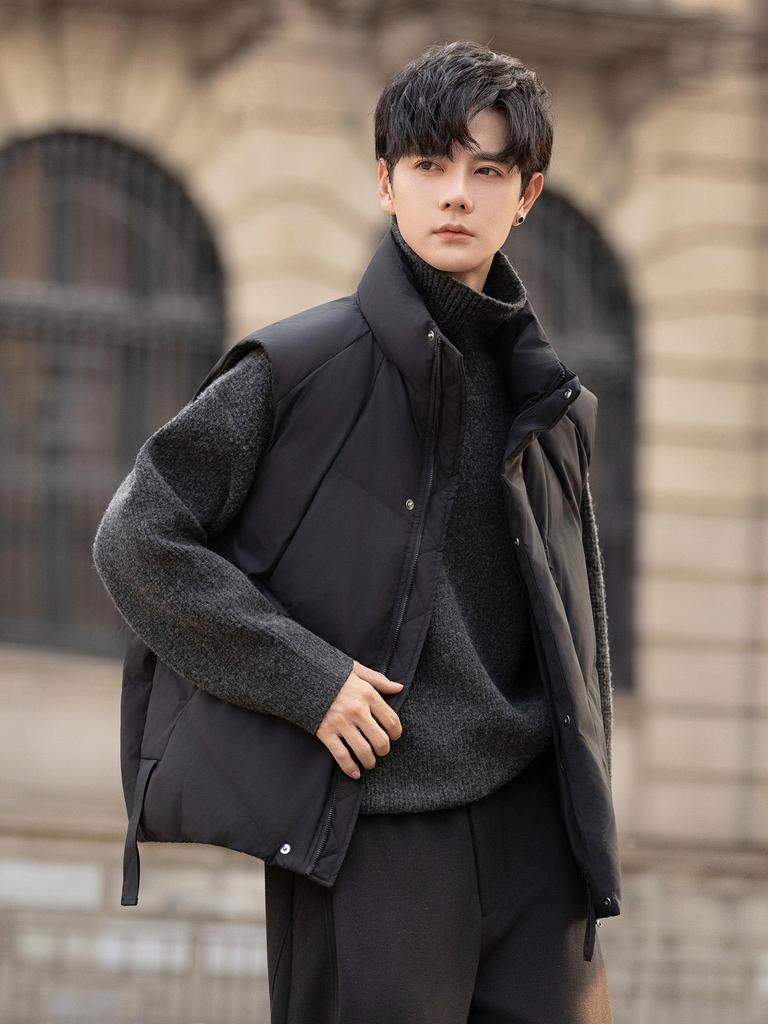 Trendy 2025 Stand-Up Collar Men's Thickened Down Vest - Casual Winter Puffer Outerwear with High-End Style