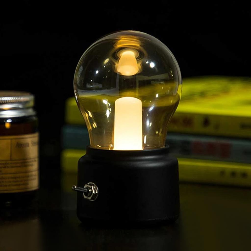 Retro-Glühbirnen-Licht, LED-Nachttischlampe, USB wiederaufladbar, Ambiente-Schreibtischlicht, warmes Licht für Schlafzimmer, Wohnzimmer, Nachttischlampe