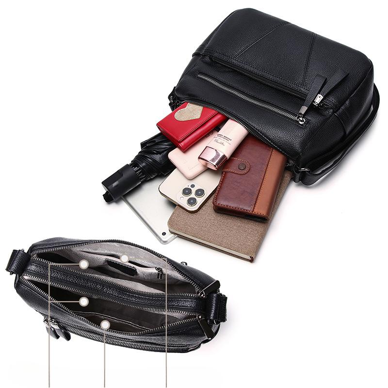 Feiya Leather Goods Factory Litchi Pattern Multi-Pocket Middle-Aged And Elderly Shoulder Messenger Bag Soft Leather