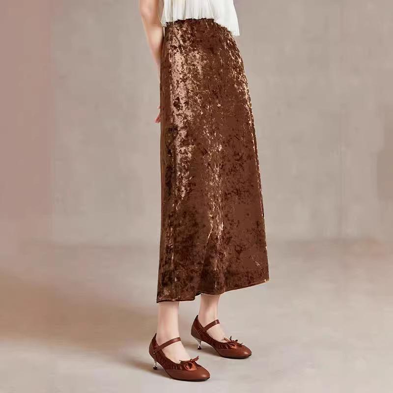 

2025 Winter Velvet High-Waisted A-Line Skirt for Women XL (125-140 jin)
