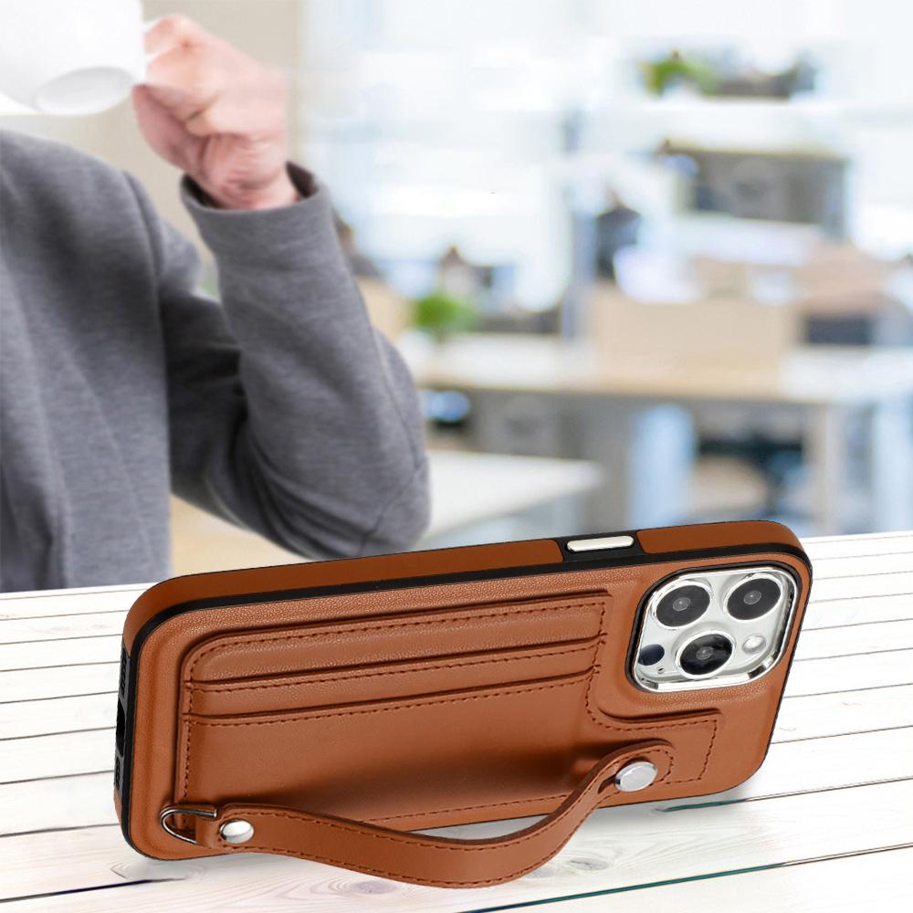 Leather Wrist Strap Phone Case for IPhone 14 13 12 11 Pro Max XS X XR SE   7 8 Plus with Card Holder Protecting Cover