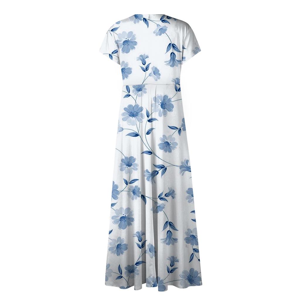 Women's Long Dress Maxi Dress Casual Dress Chiffon Dresses Swing Dress Color Casual Mature Outdoor Daily Date Ruffled Short Sleeve V-neck Dress