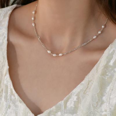 Natuurlijke parel 925 zilveren ketting halsketting gestapeld met klein insider elegant en eenvoudig vrouwelijk ornament
