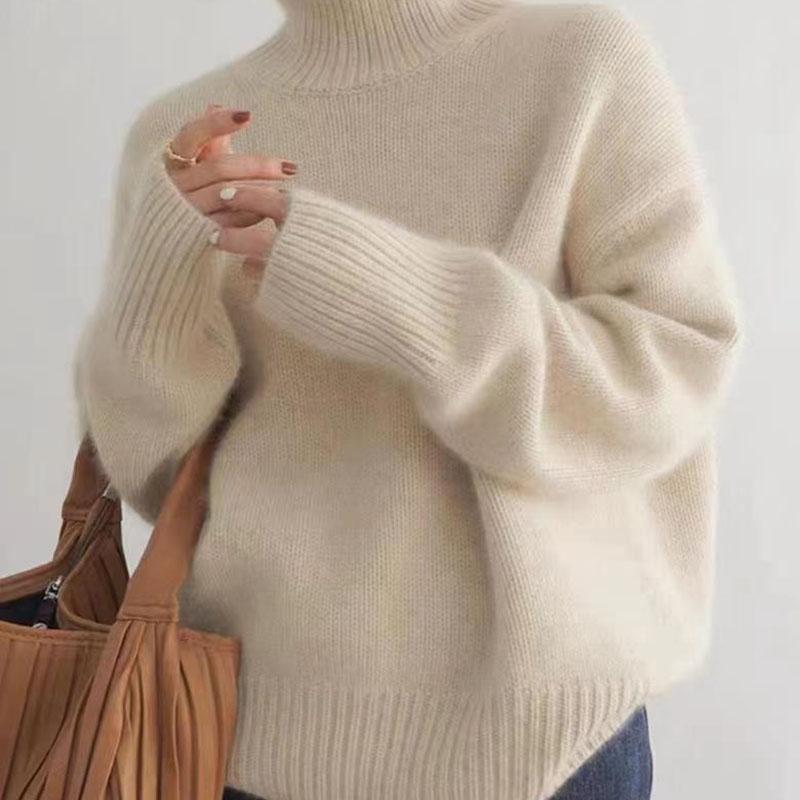 Autumn and Winter Thickened High Neck Women Loose Versatile Knitted Pullover Sweater Lazy Wind Bottoming Shirt Outside Wear Female