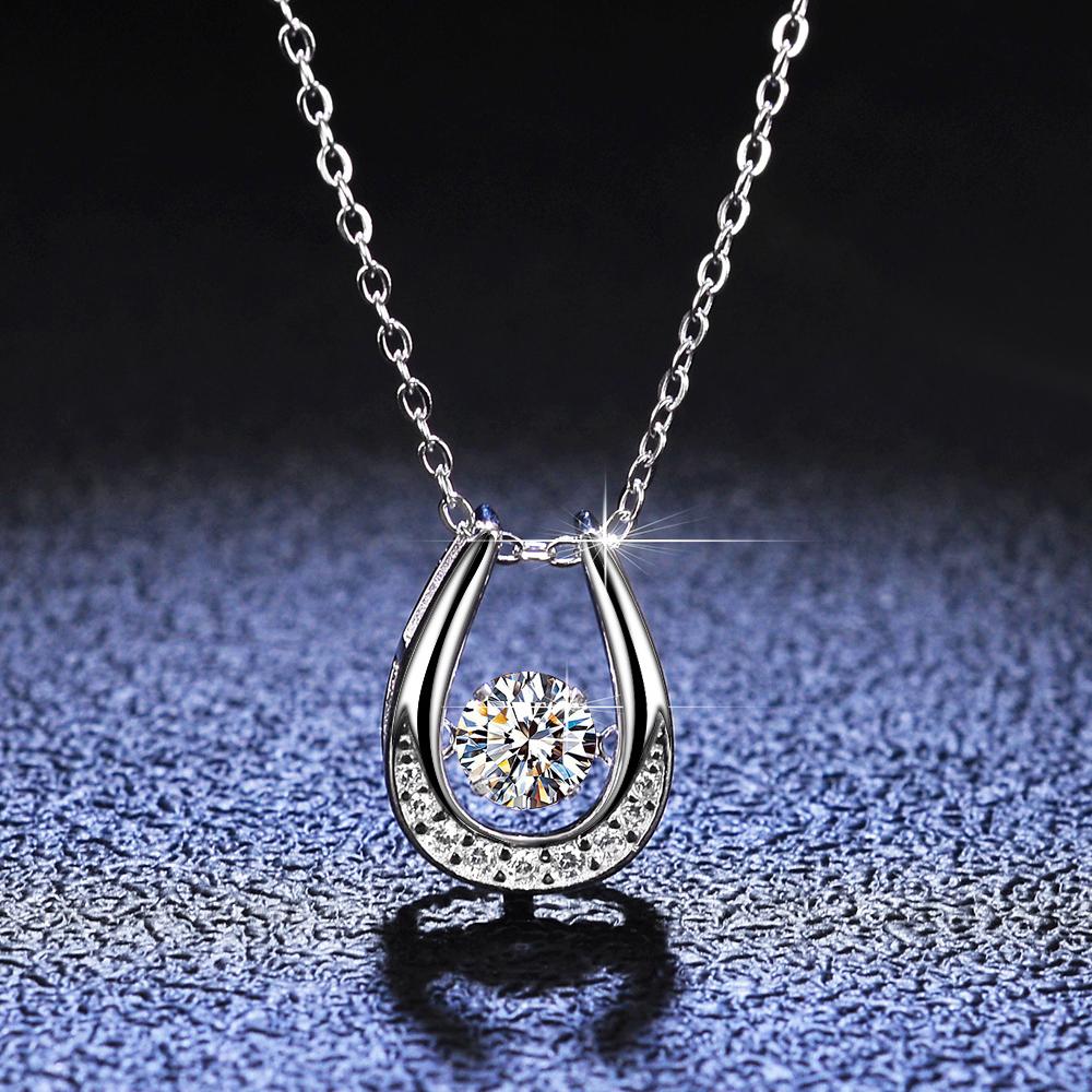 U-type Horseshoe Pendant Moissanite Necklace Certified 1CT D-Color VVS1 Lab Diamond 925 Silver Chain For Women Jewelry