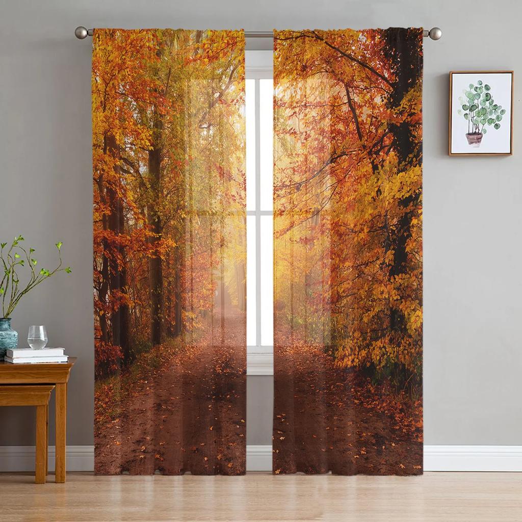 Herbst Park Wald Sheer Vorhänge Wohnzimmer Fenster Tüll Vorhänge Für Schlafzimmer Küche Home Dekoration Voile Vorhänge