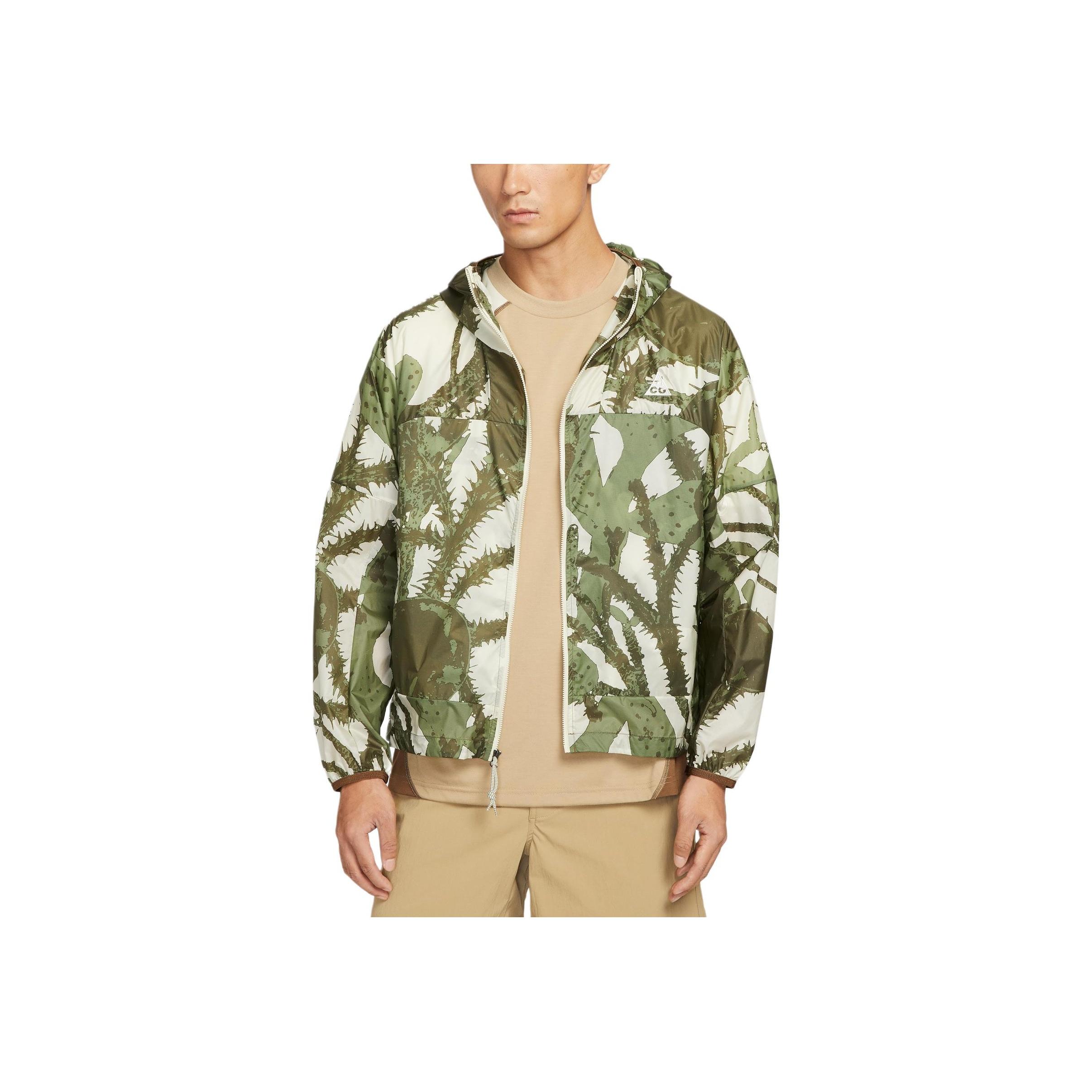 Nike Men s ACG Windproof Printed Hooded Jacket Camo Green IH3581-229 M