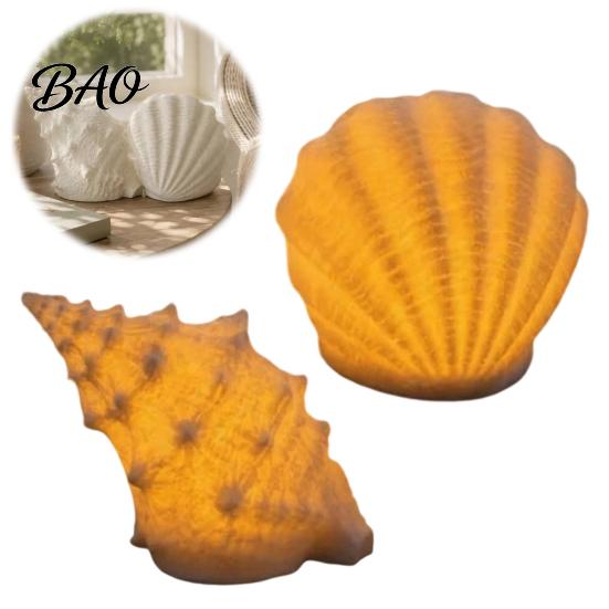 Safe Midnight Navigation Conch Shell Night Light, Resin LED Lamp with Auto Timer, Light for Bedroom Beach Theme Decorative Lighting Coastal