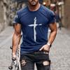 2024 Summer Retro Cross Pattern New Short Sleeved Round Neck Printed Men's T-shirt