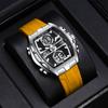 GOLDEN HOUR Luxury Men's Watch Silver Steel Case Silicone Strap Waterproof Luminous Chronograph Quartz Sport Relogio Masculino