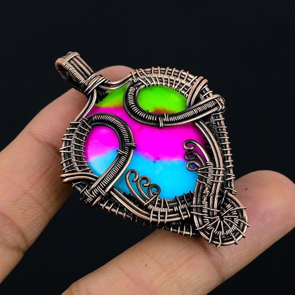 Multi Color Druzy Pendant, 999 Copper Wire Wrapped Gemstone Jewelry, Handmade Pendant, For Mother Day