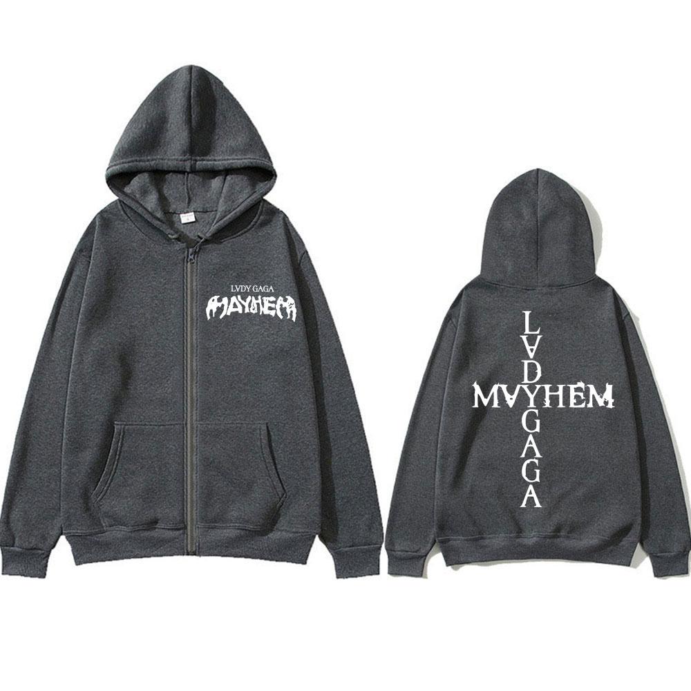 Lady Gaga Mayhem New Album Zipper Hoodies Men Women Fashion Hip Hop Zip Ip Sweatshirt Oversized Fleece Y2k Jackets Streetwear